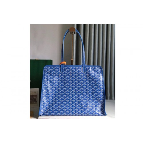 Goyard Hardy PM bag in Blue Goyardine Canvas and Decize Taurillon Leather