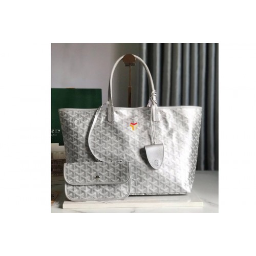 Goyard Saint Louis PM bag in Gray Goyardine Canvas and Chevroches Calfskin
