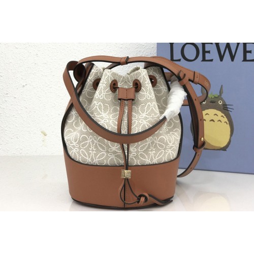 Loewe Small Balloon bag in Ecru Tan Anagram jacquard and calfskin