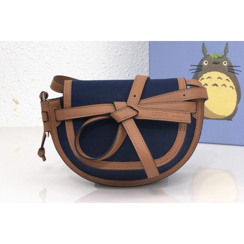 Loewe Mini Gate Dual bag in Navy Blue Tan canvas and calfskin