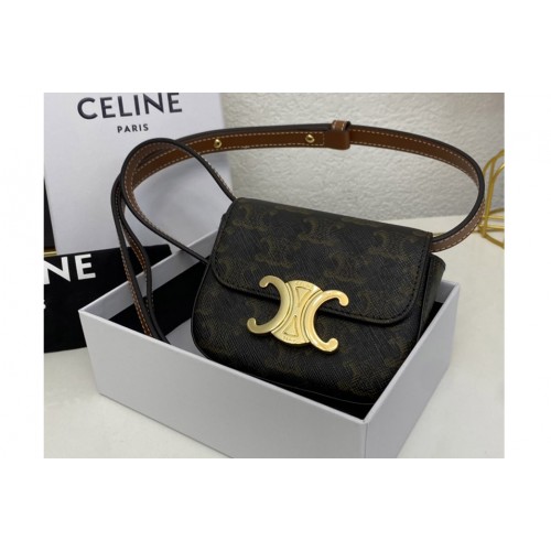 Celine 10I512 MINI TRIOMPHE Bag IN TRIOMPHE CANVAS AND TAN CALFSKIN