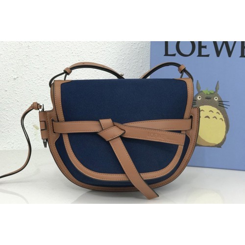 Loewe Small Gate bag in Navy Blue Tan canvas and calfskin