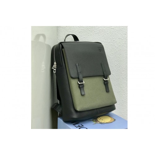 Loewe 10266 Military Backpack in Black Green soft grained calfskin