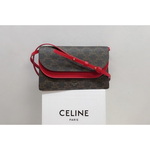 Celine 10D852 Wallet on Strap in Triomphe Canvas and Smooth Lambskin