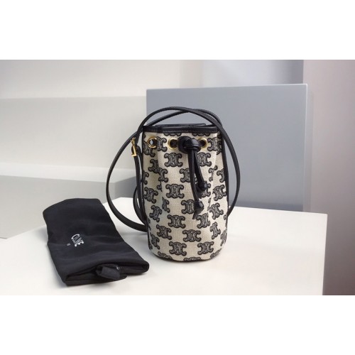 Celine 10H492 Micro Drawstring Bag in textile with triomphe embroidery Vintage Black