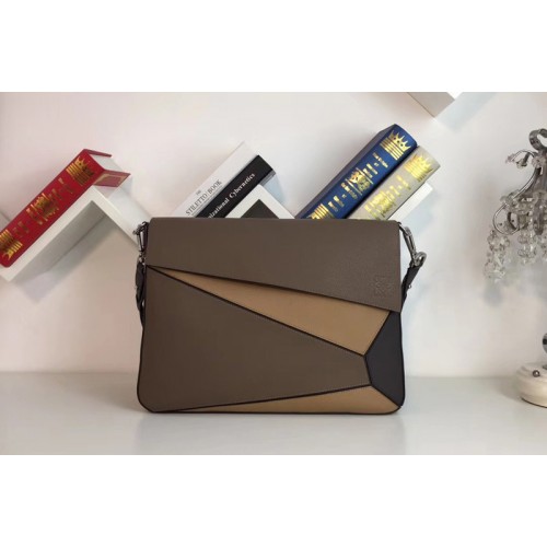 Loewe 324.12.T55 Puzzle Messenger Bag Coffee Beige Black Soft Grained Calf Calf