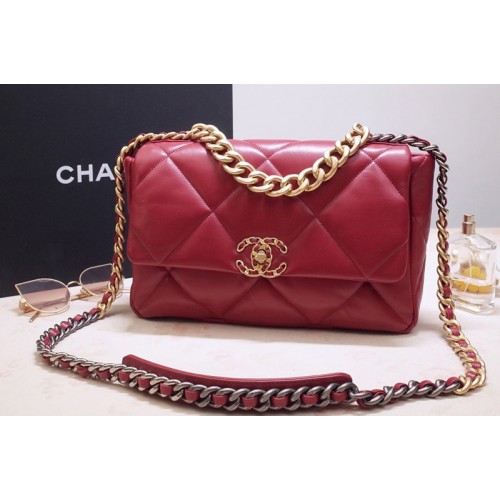 Chanel AS1160 19 Flap Bag In Red Goatskin Leather