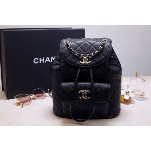Chanel 1168 Backpack in Black Grained Calfskin