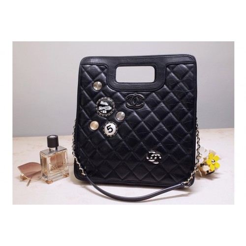 Chanel AS1431 Small Shopping Bag in Black Aged Calfskin