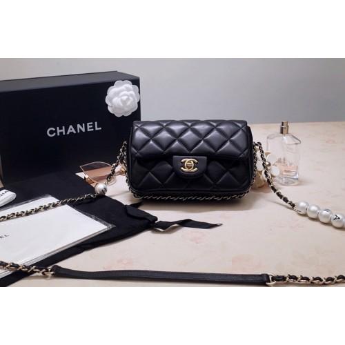 Chanel AS1436 Small Flap Bag in Black Lambskin