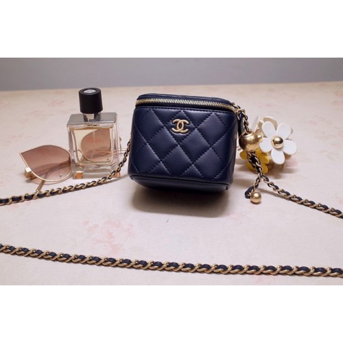 Chanel AP1447 Small Classic Box with Chain in Navy Blue Lambskin