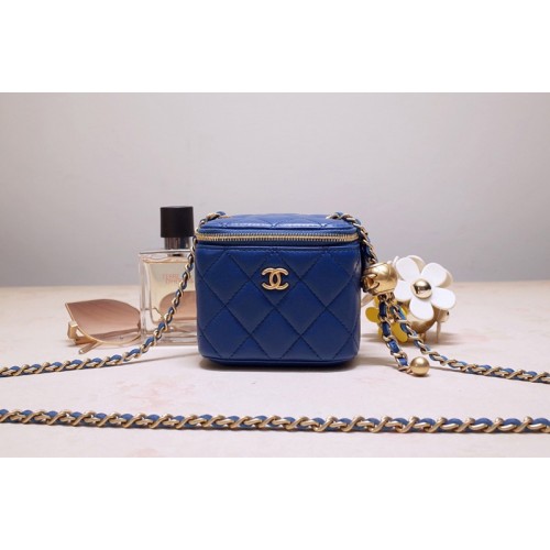 Chanel AP1447 Small Classic Box with Chain in Blue Lambskin