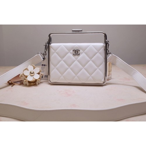 Chanel AS1732 Clutch in White Lambskin Leather