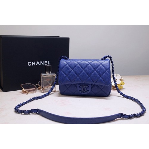 Chanel AS1784 Flap Bag in Blue Grained Calfskin Leather