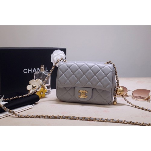 Chanel AS1786 Flap Bag in Gray Lambskin Leather