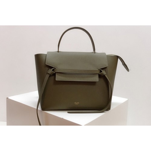 Celine Micro Belt Bag in Green Grained Calfskin Leather