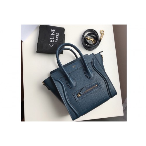 Celine Nano Luggage Bag in Petrol Drummed Calfskin Leather