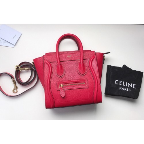 Celine Nano Luggage Bag in Raspberry Drummed Calfskin Leather