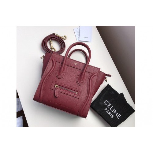 Celine Nano Luggage Bag in Burgundy Drummed Calfskin Leather