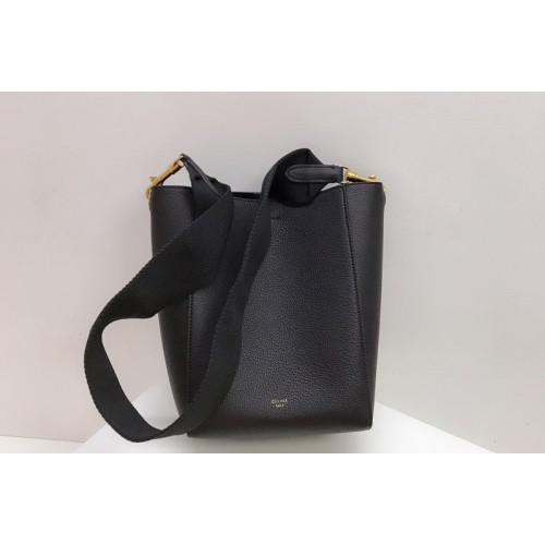 Celine sangle small bucket bag in Black soft grained calfskin
