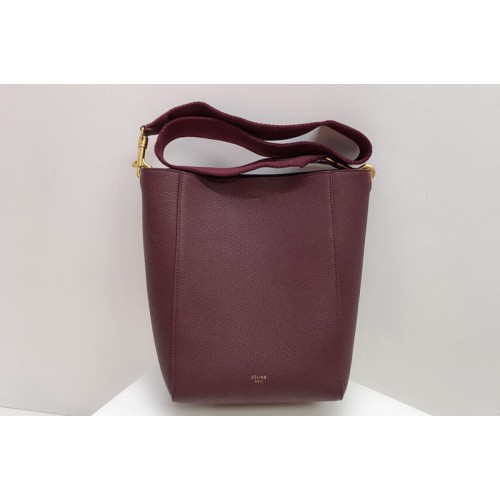 Celine sangle small bucket bag in Bungundy soft grained calfskin