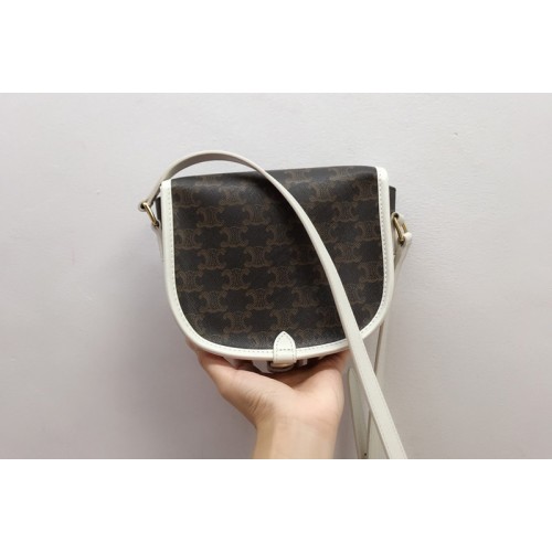 Celine Medium Folco Bag in Triomphe Canvas With White Leather