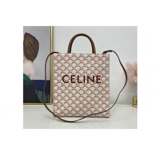 Celine SMALL CABAS VERTICAL IN TRIOMPHE CANVAS AND CALFSKIN Red