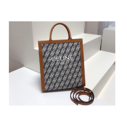 Celine SMALL VERTICAL CABAS CELINE bag IN NAVY TAN MAILLON TRIOMPHE JACQUARD AND CALFSKIN