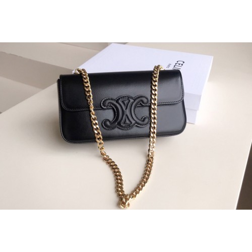 Celine CHAIN SHOULDER BAG CUIR TRIOMPHE IN BLACK SHINY CALFSKIN