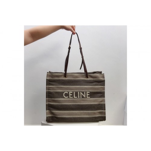Celine SQUARED CABAS CELINE IN STRIPED JACQUARD AND CALFSKIN