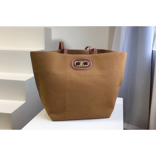 Celine cabas maillon triomphe Bag in Brown textile and calfskin