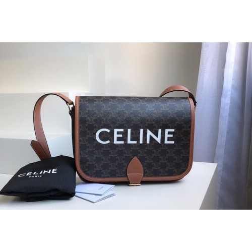 Celine messenger folco bag in triomphe canvas with Tan CALFSKIN