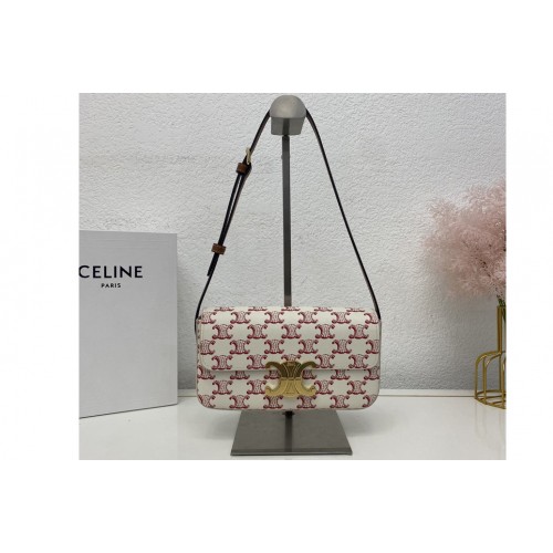 Celine TRIOMPHE SHOULDER BAG IN TRIOMPHE CANVAS AND CALFSKIN Red