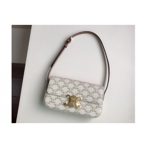 Celine triomphe shoulder bag in Whtie triomphe canvas and calfksin