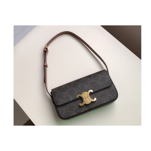 Celine triomphe shoulder bag in triomphe canvas and tan calfksin