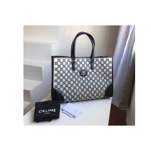 Celine horizontal cabas Bag in textile with triomphe embroidery black