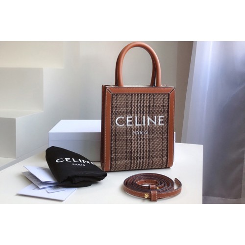 Celine Mini vertical cabas Bag in Brown Tan Triomphe Textile and Calfskin