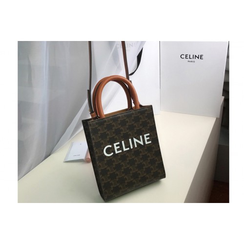 Celine Mini vertical cabas Bag in triomphe canvas with Tan calfskin Leather