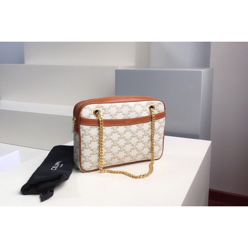 Celine Medium patapans in White triomphe canvas and calfskin