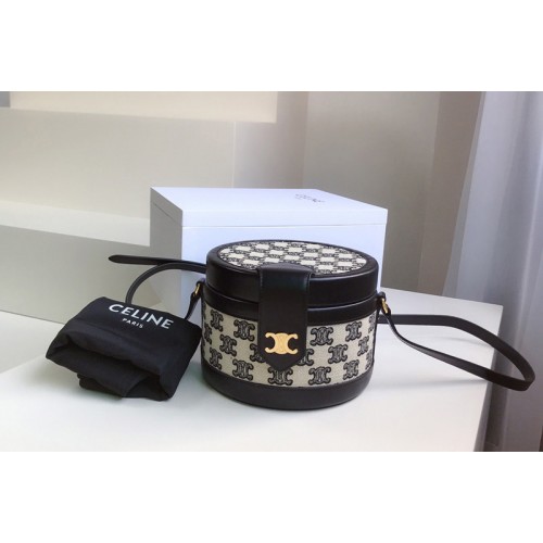 Celine small tambour bag in textile with triomphe embroidery Black