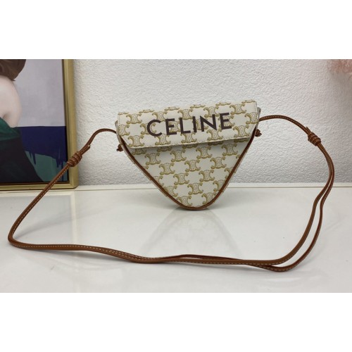 Celine triangle bag in White triomphe canvas and calfskin