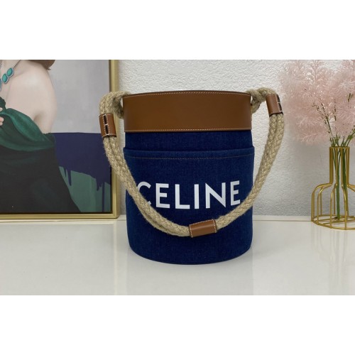 Celine BUCKET CELINE bag IN NAVY   TAN DENIM WITH CELINE PRINT AND CALFSKIN