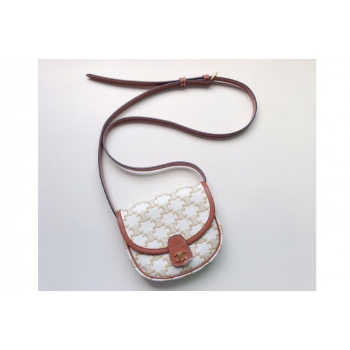 Celine mini Besace bag in White TRIOMPHE CANVAS AND CALFSKIN