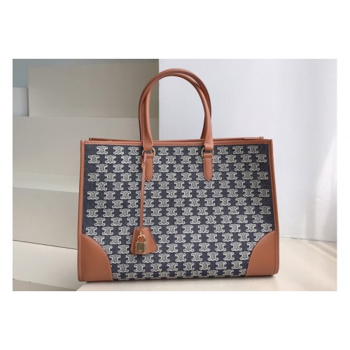 Celine HORIZONTAL CABAS bag IN NAVY BLUE TEXTILE WITH TRIOMPHE EMBROIDERY