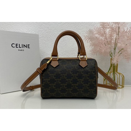 Celine SMALL BOSTON IN TRIOMPHE CANVAS AND Tan CALFSKIN