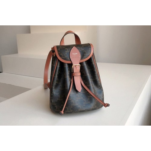 Celine MINI BACKPACK FOLCO IN TRIOMPHE CANVAS AND TAN CALFSKIN