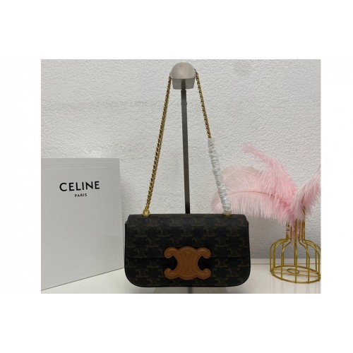 Celine CHAIN SHOULDER BAG CUIR TRIOMPHE IN TRIOMPHE CANVAS AND TAN CALFSKIN
