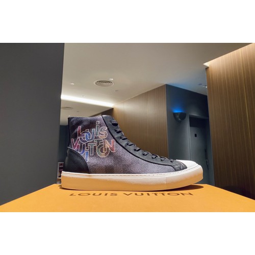 Louis Vuitton 1A5Z0R Tattoo sneaker boot in black and gray Damier Graphite canvas