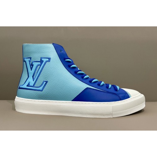 Louis Vuitton 1A8XVW Tattoo sneaker boot in Blue Grained calf leather