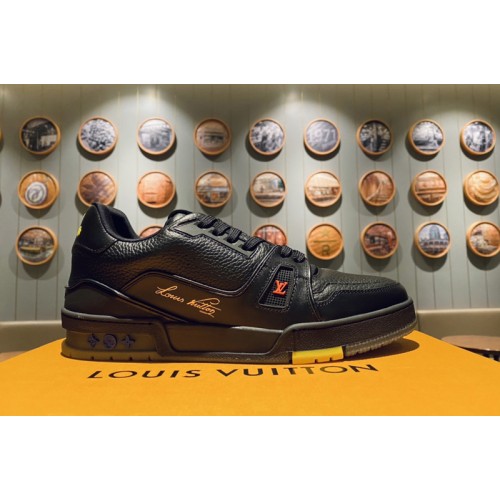 Louis Vuitton 1A8ZQ9 Trainer sneaker in Black Monogram-embossed grained calf leather